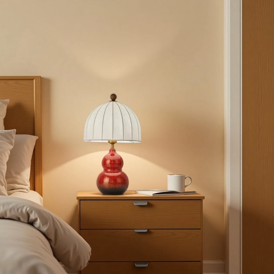 Artisanal Red Ceramic Table Lamp | Vintage Warm Light for Bedroom & Living Room