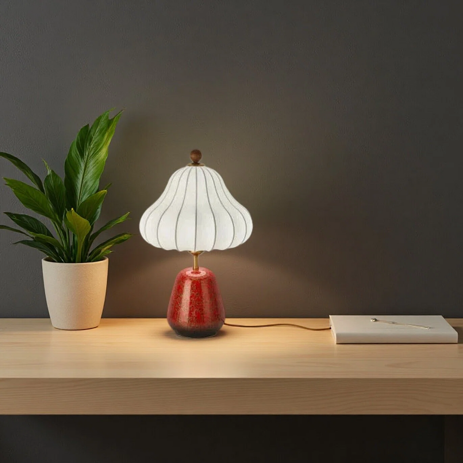 Artisanal Red Ceramic Table Lamp | Vintage Warm Light for Bedroom & Living Room