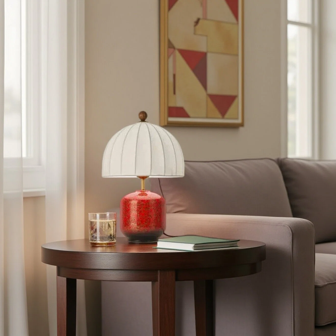 Artisanal Red Ceramic Table Lamp | Vintage Warm Light for Bedroom & Living Room