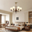 Mid-Century Modern Walnut & Brass Globe Chandelier, Vintage 6/8-Light Frosted Glass Pendant Light for Living Room, Bedroom & Dining Room