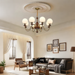 Mid-Century Modern Walnut & Brass Globe Chandelier, Vintage 6/8-Light Frosted Glass Pendant Light for Living Room, Bedroom & Dining Room