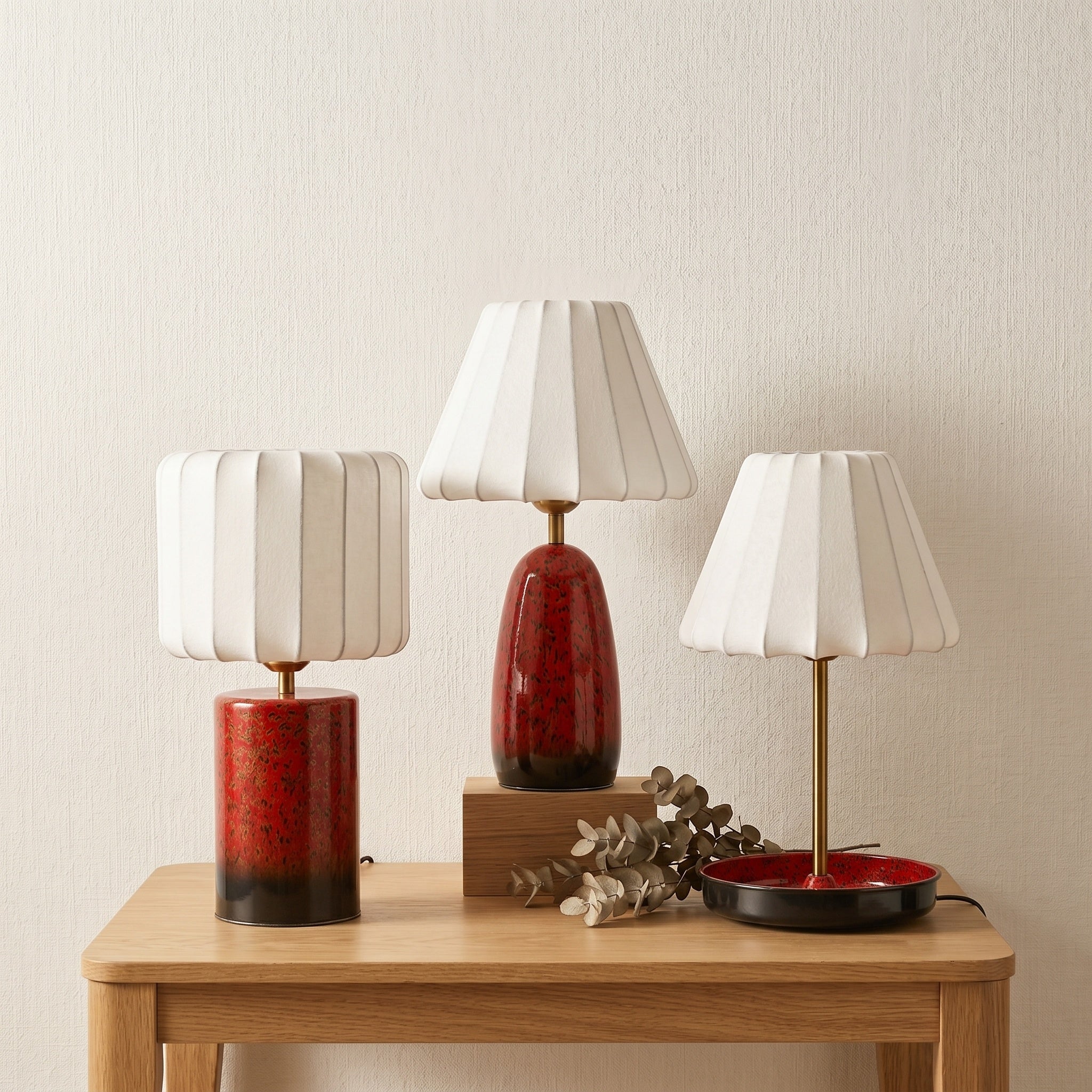 Artisanal Red Ceramic Table Lamp | Vintage Warm Light for Bedroom & Living Room