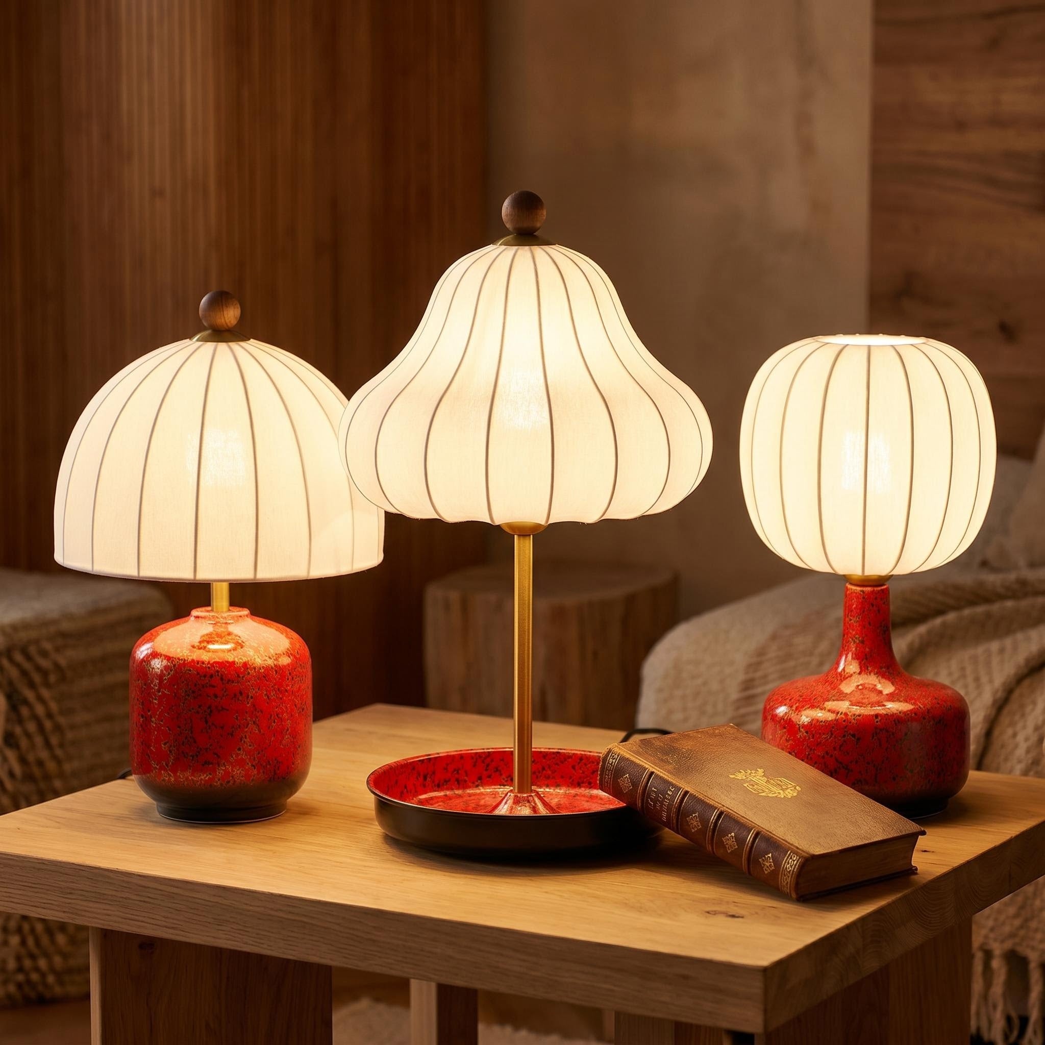 Artisanal Red Ceramic Table Lamp | Vintage Warm Light for Bedroom & Living Room