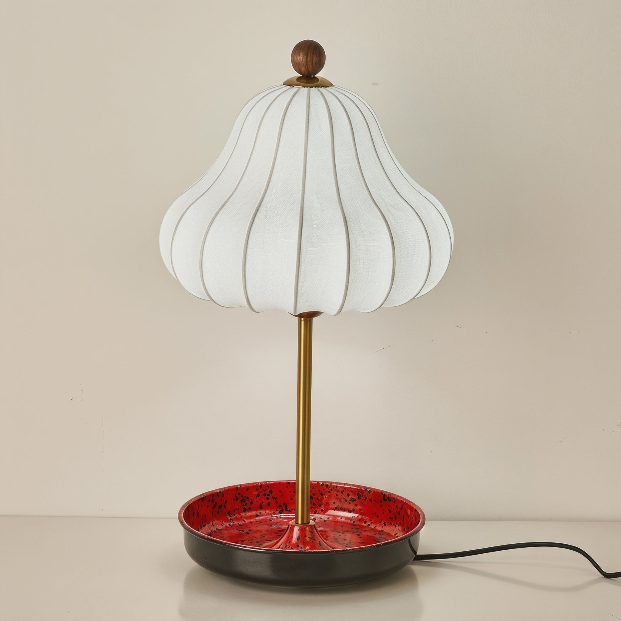 Artisanal Red Ceramic Table Lamp | Vintage Warm Light for Bedroom & Living Room