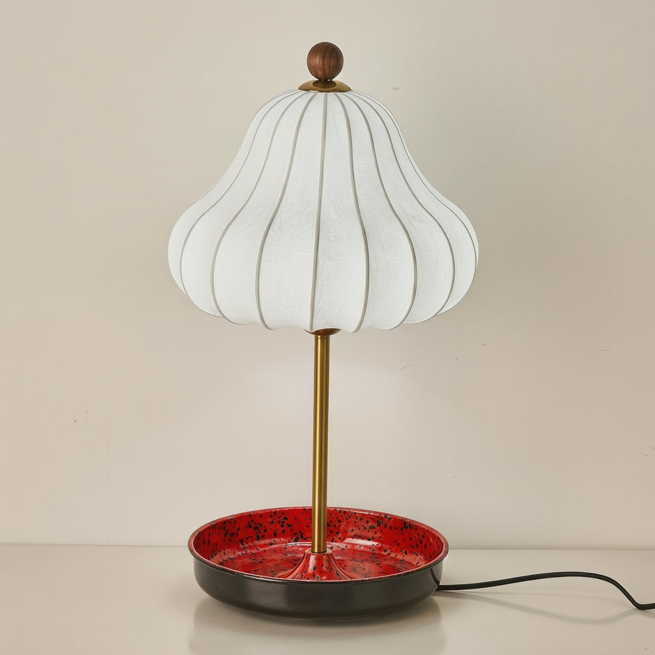 Artisanal Red Ceramic Table Lamp | Vintage Warm Light for Bedroom & Living Room