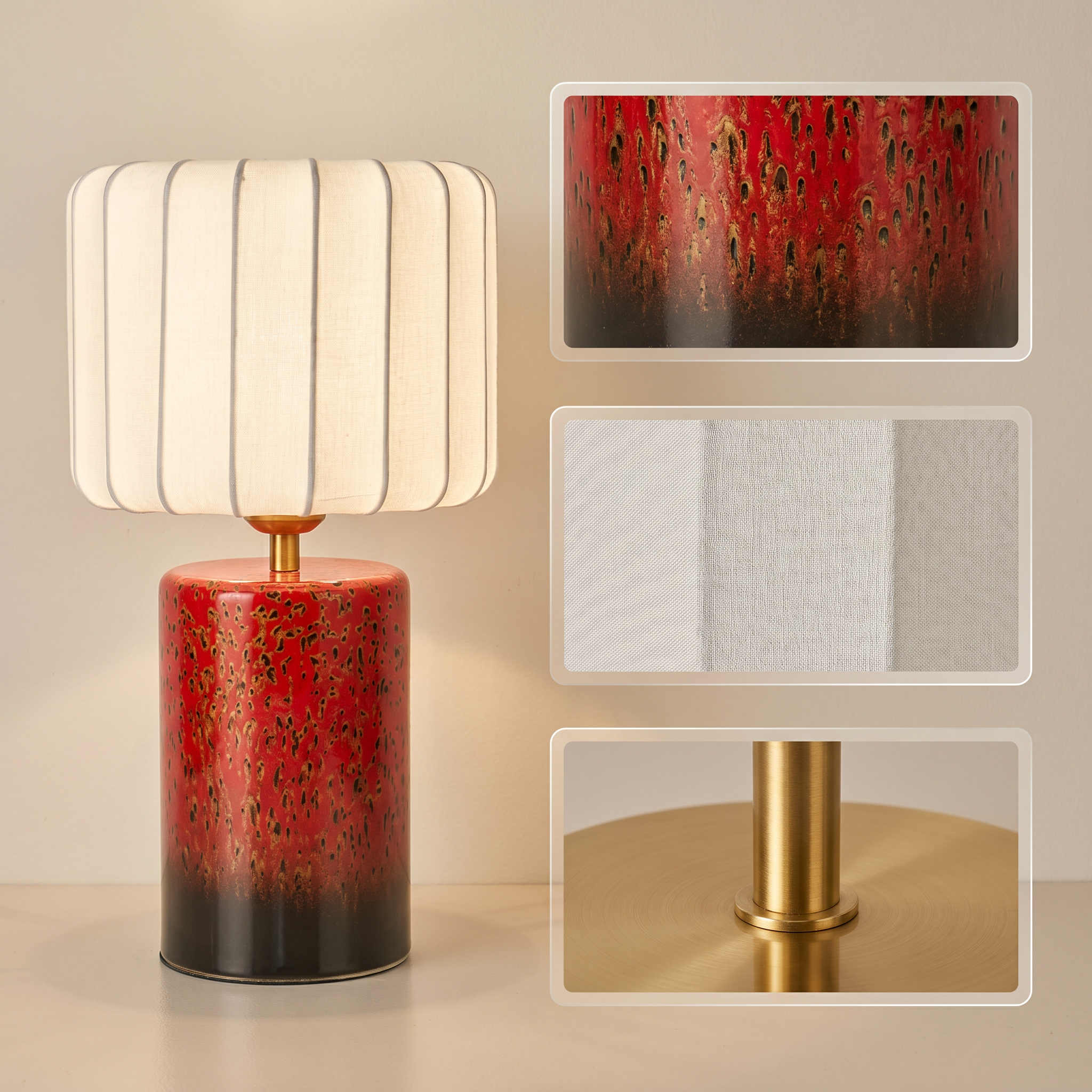 Artisanal Red Ceramic Table Lamp | Vintage Warm Light for Bedroom & Living Room