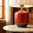 Artisanal Red Ceramic Table Lamp | Vintage Warm Light for Bedroom & Living Room