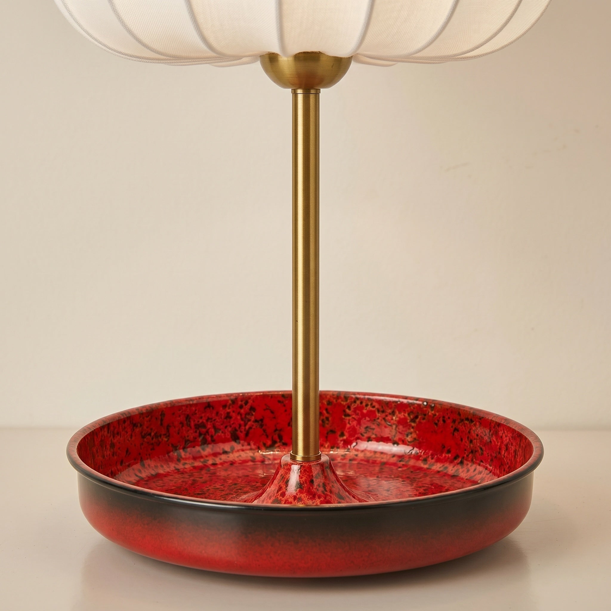 Artisanal Red Ceramic Table Lamp | Vintage Warm Light for Bedroom & Living Room