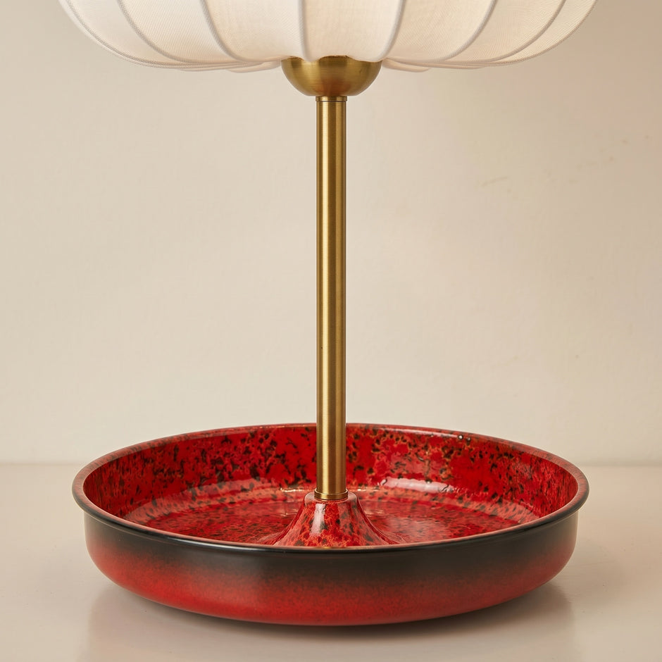 Artisanal Red Ceramic Table Lamp | Vintage Warm Light for Bedroom & Living Room