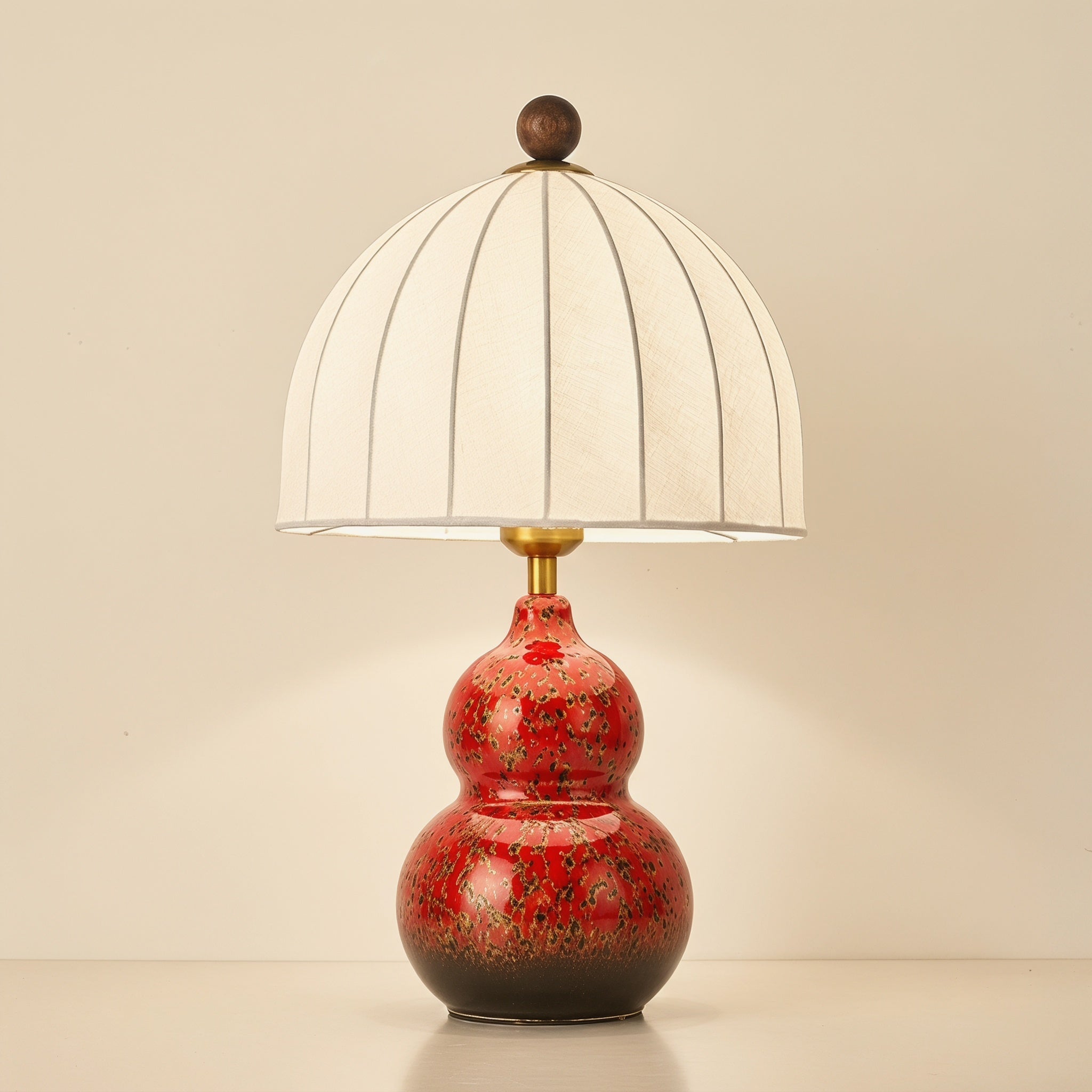 Artisanal Red Ceramic Table Lamp | Vintage Warm Light for Bedroom & Living Room