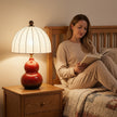 Artisanal Red Ceramic Table Lamp | Vintage Warm Light for Bedroom & Living Room