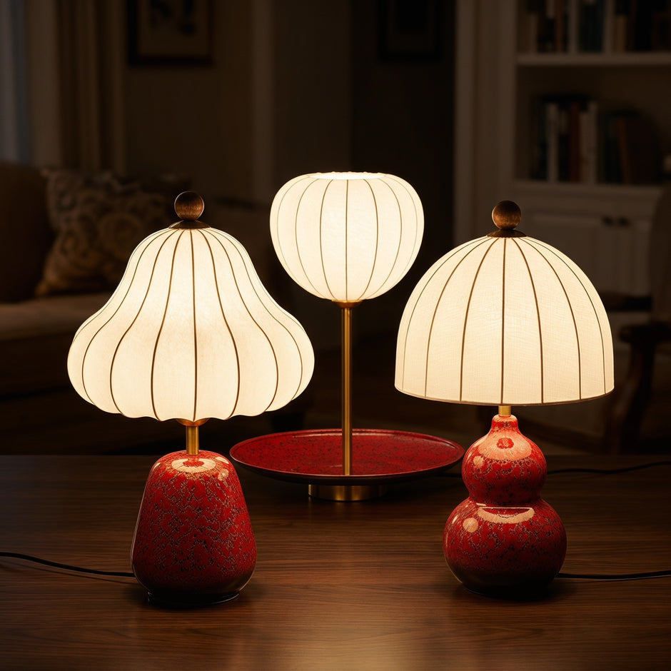 Artisanal Red Ceramic Table Lamp | Vintage Warm Light for Bedroom & Living Room