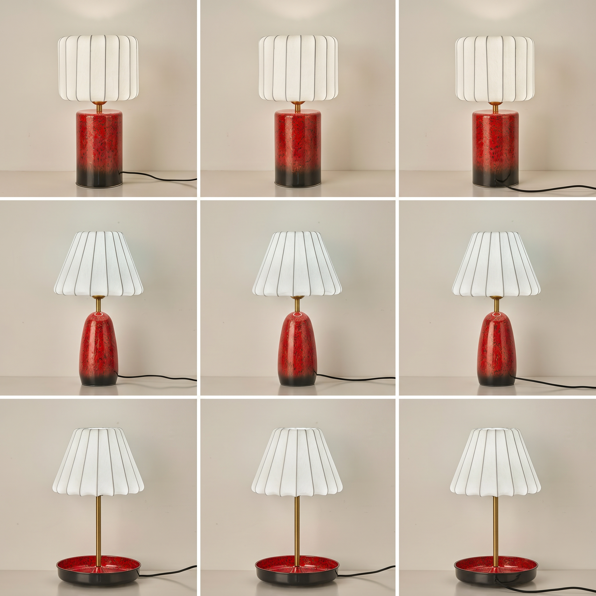 Artisanal Red Ceramic Table Lamp | Vintage Warm Light for Bedroom & Living Room