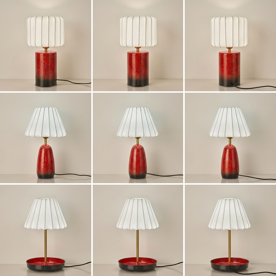 Artisanal Red Ceramic Table Lamp | Vintage Warm Light for Bedroom & Living Room