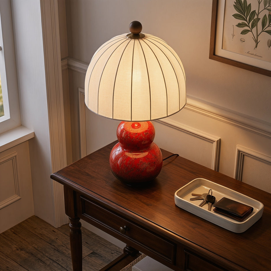Artisanal Red Ceramic Table Lamp | Vintage Warm Light for Bedroom & Living Room