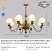 Mid-Century Modern Walnut & Brass Globe Chandelier, Vintage 6/8-Light Frosted Glass Pendant Light for Living Room, Bedroom & Dining Room