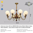 Mid-Century Modern Walnut & Brass Globe Chandelier, Vintage 6/8-Light Frosted Glass Pendant Light for Living Room, Bedroom & Dining Room