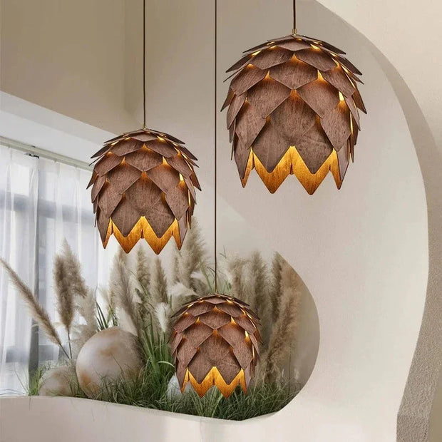 Mia Wood Pine Cone Chandelier